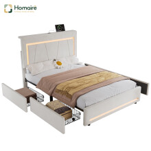 HOMAIRE Velvet Upholstered 4ft6 Storage Bed Beige