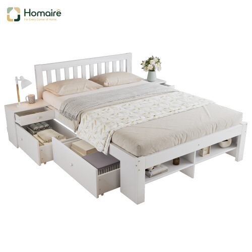 HOMAIRE White Wooden 4ft6 Double Storage Bed