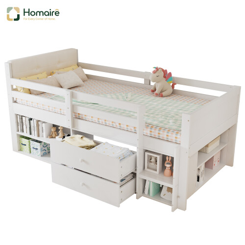 HOMAIRE White Pine Wood 3ft Single Storage Bed