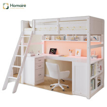 HOMAIRE White Wooden Loft Bed with Storage