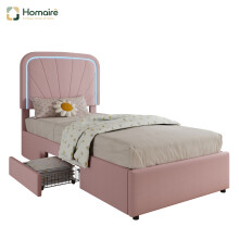 HOMAIRE Pink Velvet Upholstered Bed 90x190cm