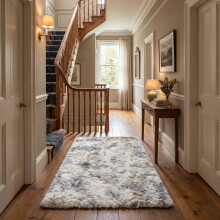(80 x 150 cm (2 ft 6 in x 5 ft), Tie-Dye Light Grey/Silver) Anti Slip Shaggy Rug For Living Room Runner Carpet