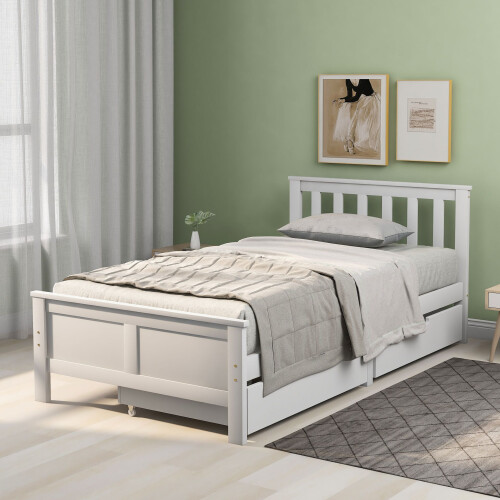 HOMAIRE White Solid Pine Storage Bed 3ft 2