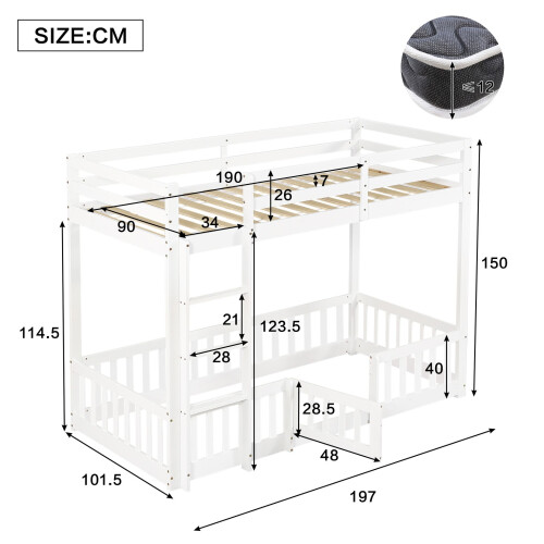 HOMAIRE 3FT White Solid Wood Bunk Bed 1