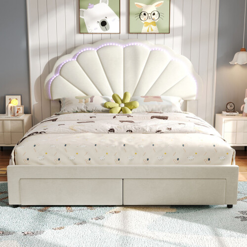 HOMAIRE Velvet Upholstered 4ft6 Double Bed Beige 2