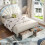 HOMAIRE Velvet Upholstered 4ft6 Double Bed Beige 4