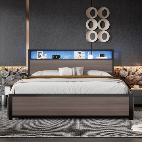HOMAIRE Metal 4ft6 Double Bed with LED Grey 2