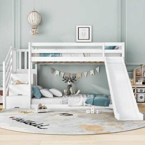 HOMAIRE White Pine Wood Bunk Bed with Slide 2
