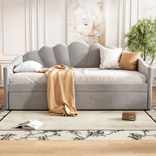 HOMAIRE Velvet Grey 3FT Single Bed with Trundle 2