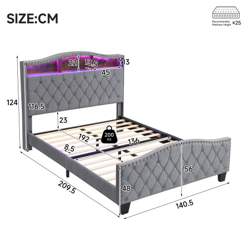HOMAIRE Grey Velvet Upholstered Storage Bed 4ft6 1