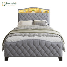HOMAIRE Grey Velvet Upholstered Storage Bed 4ft6