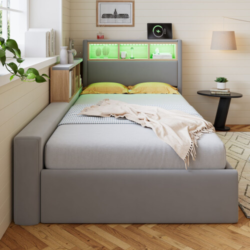 HOMAIRE Velvet 3FT Single Bed with Storage Grey 2