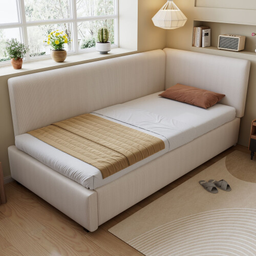 HOMAIRE 3ft Single Corduroy Upholstered Bed Beige 2