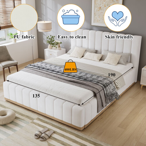 HOMAIRE 4ft6 Beige Upholstered Double Bed 1