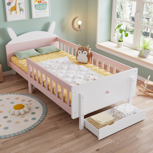 HOMAIRE Rabbit-Shaped Kids Bed White Pink 2