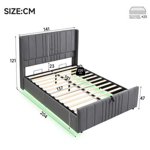 HOMAIRE Grey Velvet Ottoman Bed 4ft6 Double 1