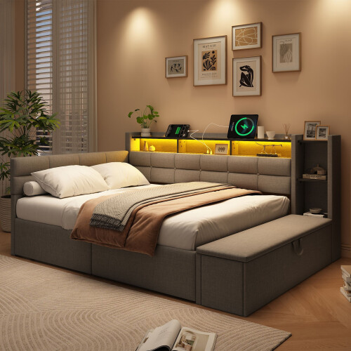 HOMAIRE Grey Upholstered 4ft6 Double Bed 2
