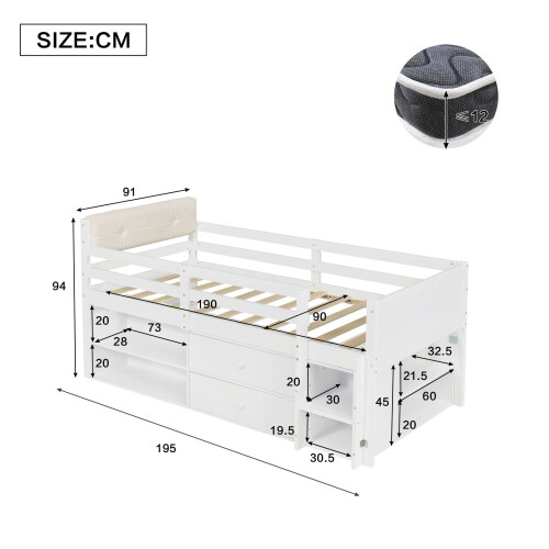 HOMAIRE White Pine Wood 3ft Single Storage Bed 1