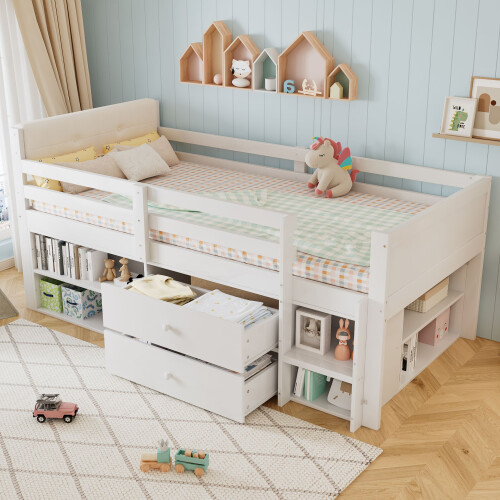 HOMAIRE White Pine Wood 3ft Single Storage Bed 2