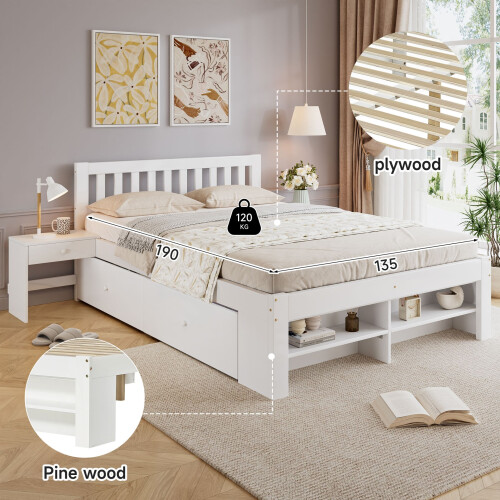 HOMAIRE White Wooden 4ft6 Double Storage Bed 1