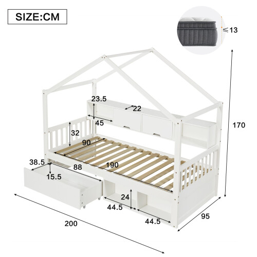 HOMAIRE White Pine Wood 3ft Single Storage Bed 1