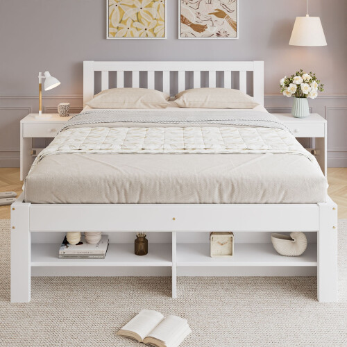 HOMAIRE White Wooden 4ft6 Double Storage Bed 2