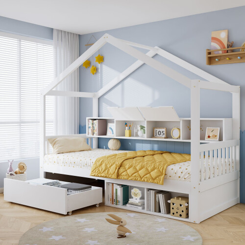 HOMAIRE White Pine Wood 3ft Single Storage Bed 2