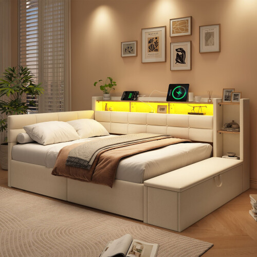 HOMAIRE 4ft6 Beige Upholstered Double Bed 2