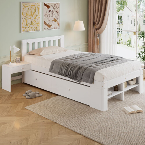 HOMAIRE White Wooden 3ft Single Storage Bed 2