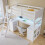 HOMAIRE White Wooden Loft Bed with Storage 4