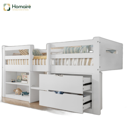 HOMAIRE White Pine Wood 3ft Single Storage Bed