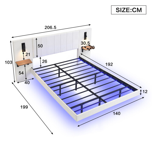 HOMAIRE White Velvet 4ft6 Double Bed with Lights 1