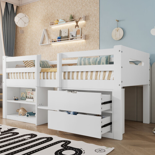 HOMAIRE White Pine Wood 3ft Single Storage Bed 2