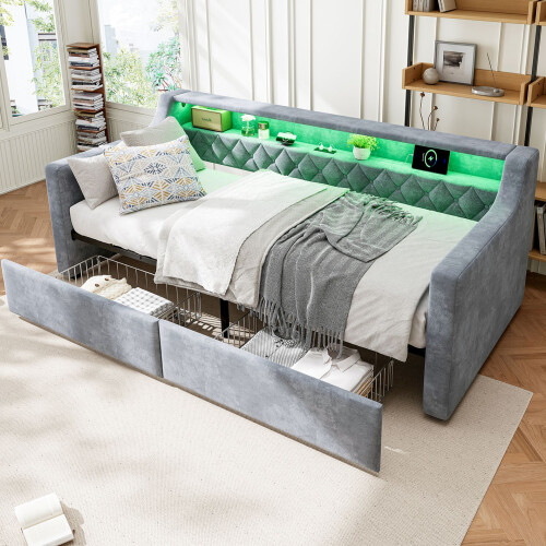 HOMAIRE Velvet 3FT Single Daybed Grey 2