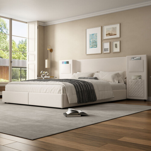 HOMAIRE Beige Velvet 4ft6 Double Upholstered Bed 2