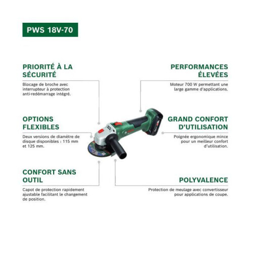 Bosch Meuleuse d'angle - BOSCH - 18V-70 - 18V System - 115 mm - Sans fil 2