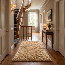 (80 x 150 cm (2 ft 6 in x 5 ft), Beige) Anti Slip Shaggy Rug For Living Room Runner Carpet