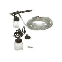 Airbrush mit Kompressor - STANLEY - 5-teiliges Set - Durchfluss 15 l/min - 3 bar - Spiralschlauch &amp; 2 Behälter