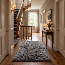 (80 x 150 cm (2 ft 6 in x 5 ft), Grey) Anti Slip Shaggy Rug For Living Room Runner Carpet