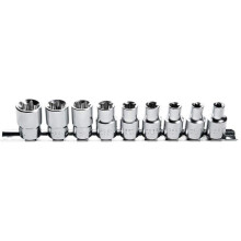 Högert - HT1A880 - Hogert Conjunto de 9 soquetes Torx em liga de aço cromo vanádio Prata Tamanho 1/2" E10-E24 CRV