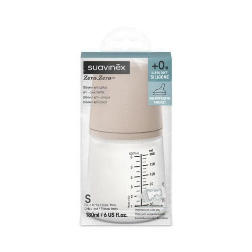 Suavinex, Zerø.Zerø, Biberon anti-colique - Débit Lent / S Medium - 180ml 1