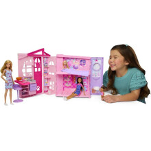 Spielset - BARBIE - Mitnehmhaus JMD28 - 4 Räume - 10 Zubehörteile - Transportabel