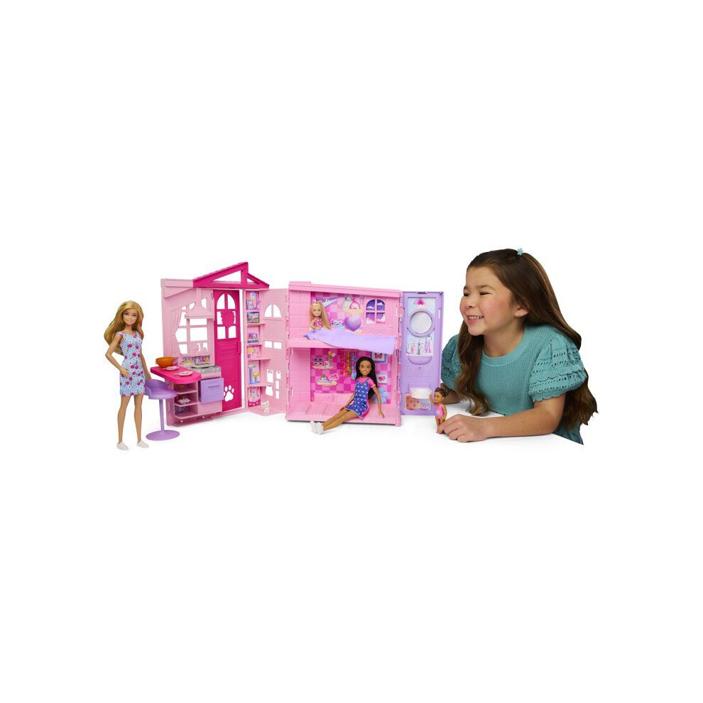 ​Barbie Weekend Escape House Playset with Doll and Accessories | 10 Accessories Including Cookies to "Bake", Kitten, 4 Play Areas, 2 Bunk Beds & 360-degree Play, JMD28 - Image 3