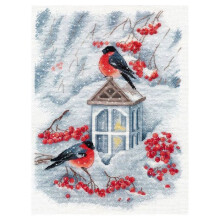 Kit point de croix compté - OVEN - 1415 La neige tombe... - Toile Aida 16ct blanche - 19 couleurs - 19x27 cm