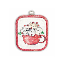 Kit de point de croix - LETISTITCH - Joyeux Noël miaou - Aida 14ct blanche - 21 couleurs Anchor - 11x9 cm