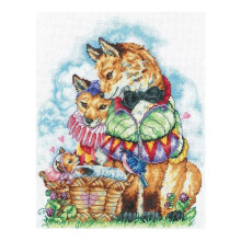 Kit de point de croix - ANDRIANA - Portrait de famille - 20,5x27 cm - Toile AĂŻda 16ct blanche - 51 couleurs