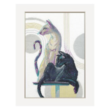 Kit de point de croix - AINE - Chats mystiques - Toile Aida 14ct (5,5 pts/cm) - 21x30 cm - Fils acrylique et laine