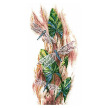 Kit de point de croix - ANDRIANA - Libellules dansantes (T-17) - Toile AĂŻda 16ct blanc - 39 couleurs - 18,5 x 41 cm