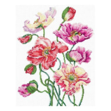 Kit point de croix - ANDRIANA - D-28 Coquelicots sauvages - 22x27 cm - Toile AĂŻda 16ct blanche - 41 couleurs