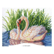 Kit de point de croix - ANDRIANA - P-39 Paire de cygnes - Toile AĂŻda 16ct blanche - 29 couleurs - 26x19,5 cm